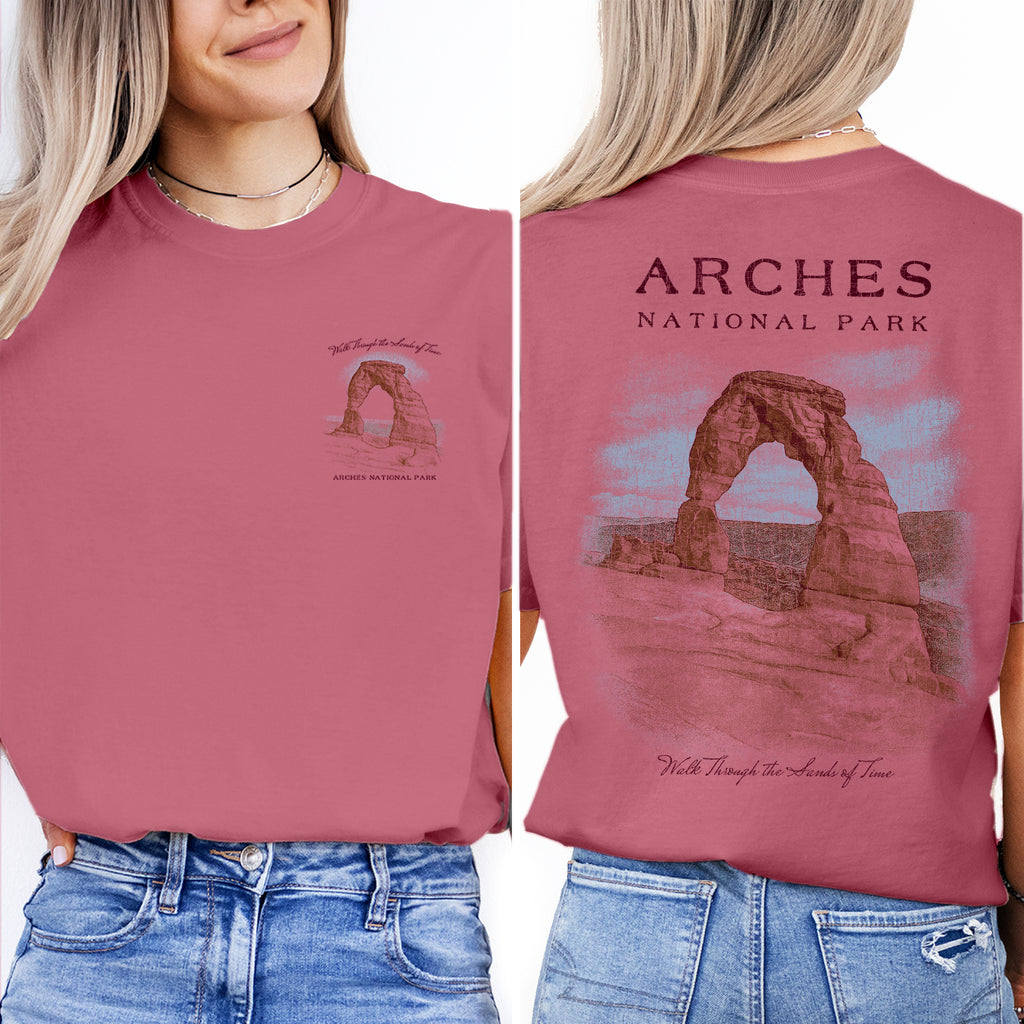 Arches National Park T-Shirt – Vintage Utah Travel Tee, Delicate Arch Design, Desert Souvenir Gift for Nature Lovers