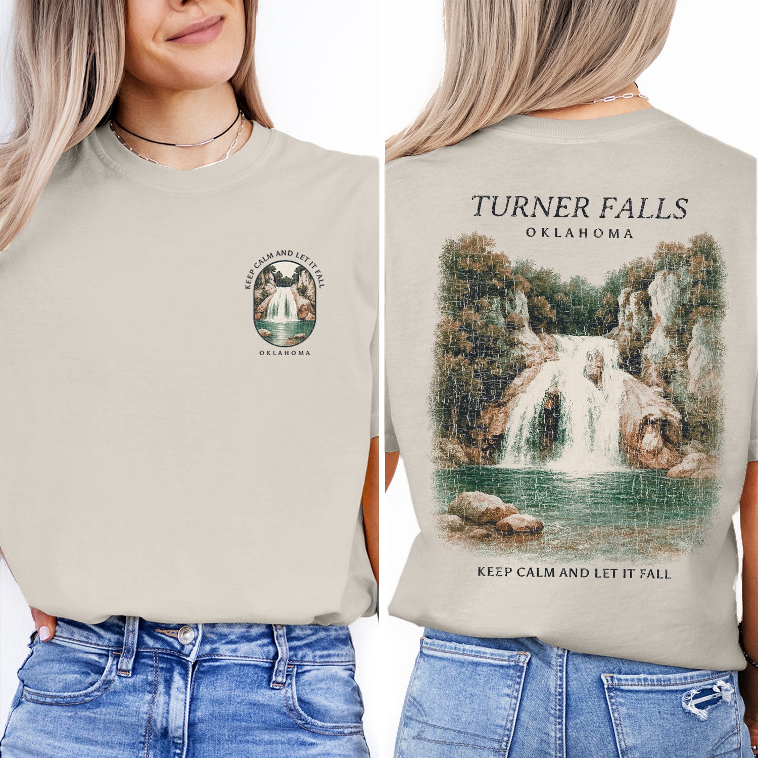 Turner Falls Oklahoma T-Shirt Vintage Waterfall Tee | Oklahoma Souvenir Shirt | Nature Travel Graphic Keep Calm and Let It Fall