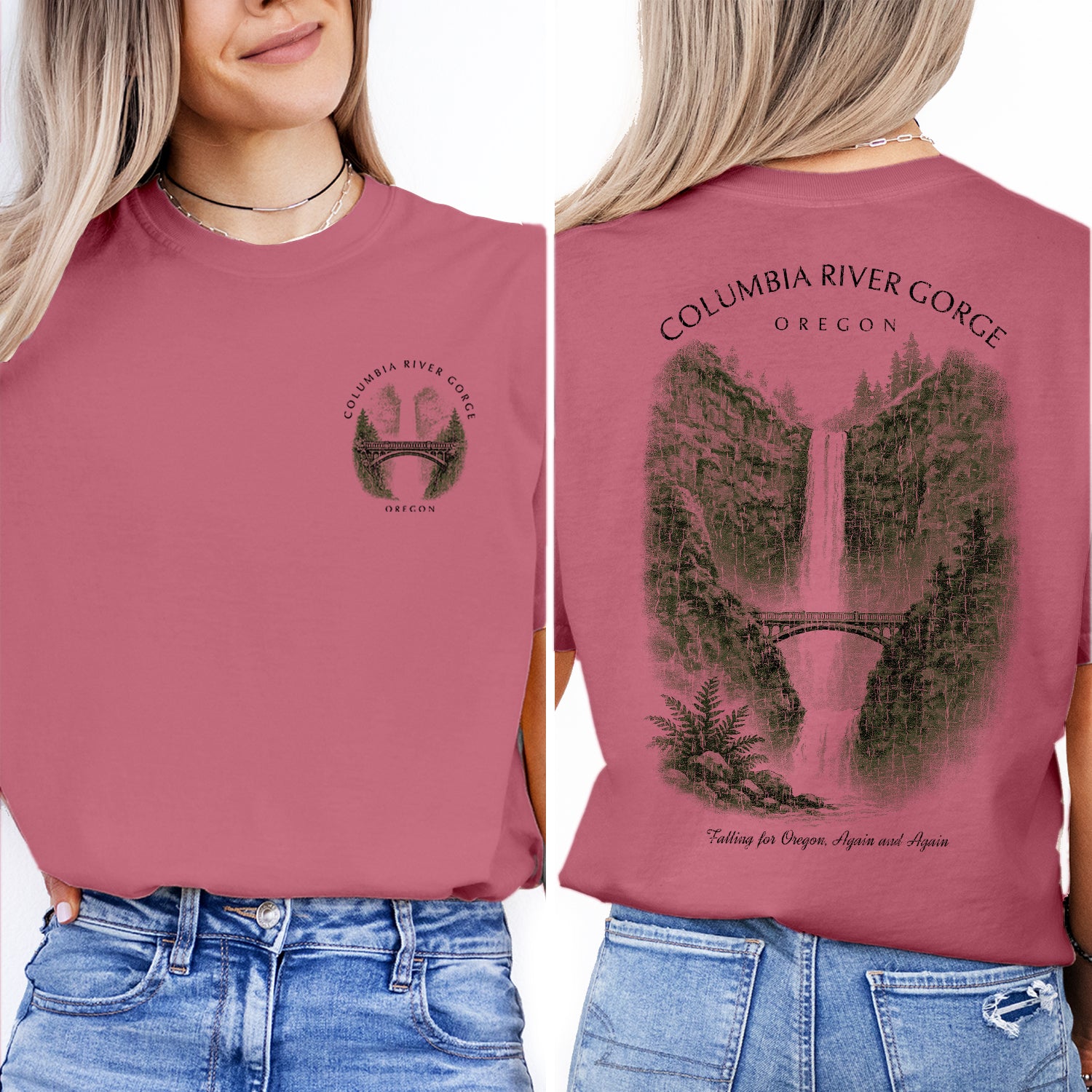 Columbia River Gorge T-Shirt – Vintage Oregon Waterfall Tee, Multnomah Falls Design, Pacific Northwest Souvenir Gift