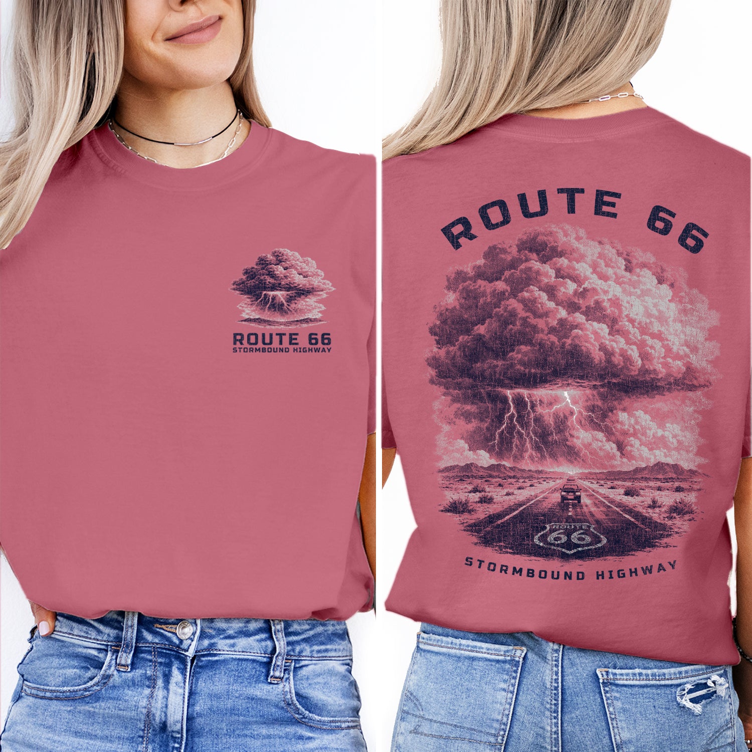 Route 66 Storm Shirt, Vintage Highway Tee, Road Trip T-Shirt, Lightning Storm Graphic, Retro Travel Desert Road Tee