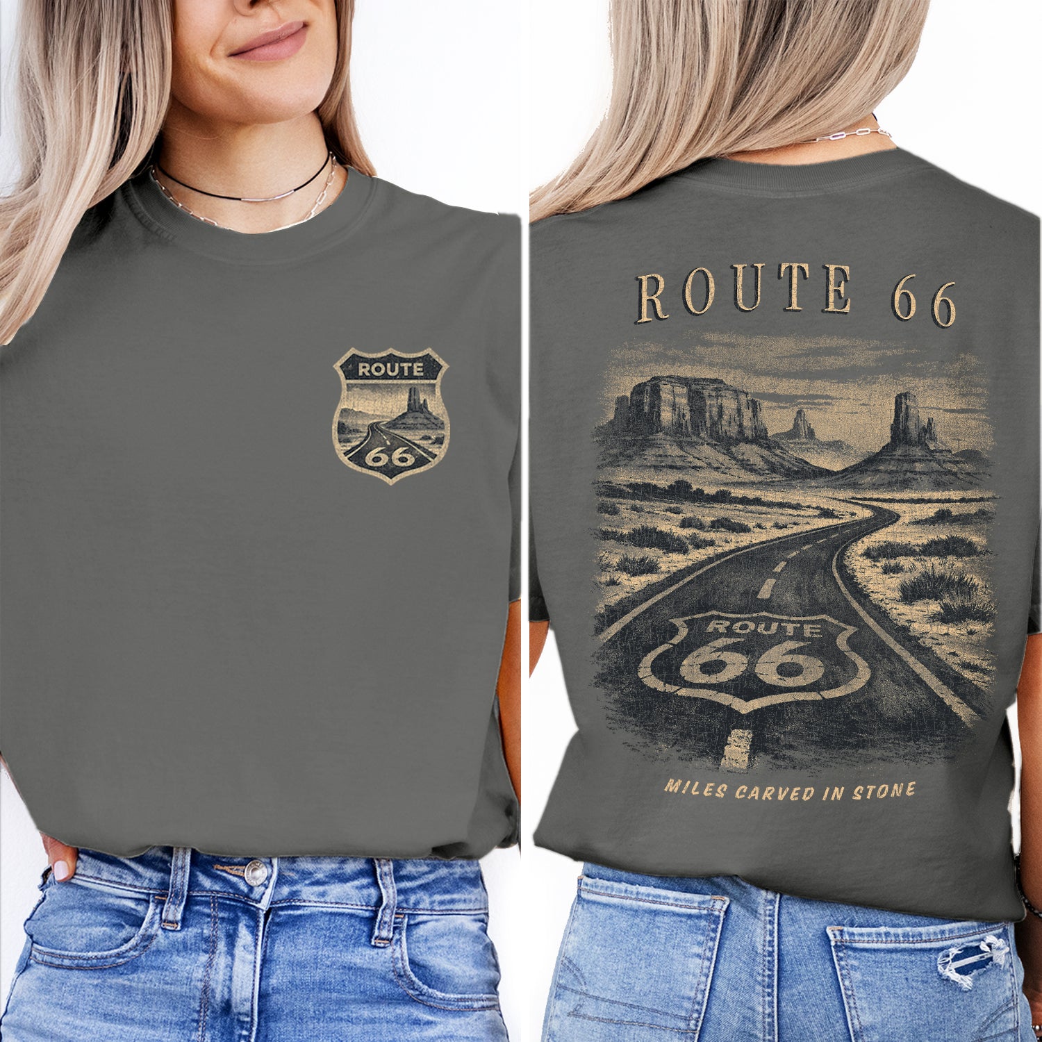 Route 66 Desert Landscape Shirt, Vintage Road Trip Tee, Americana Highway T-Shirt, Scenic Desert Graphic, Retro Travel Tee