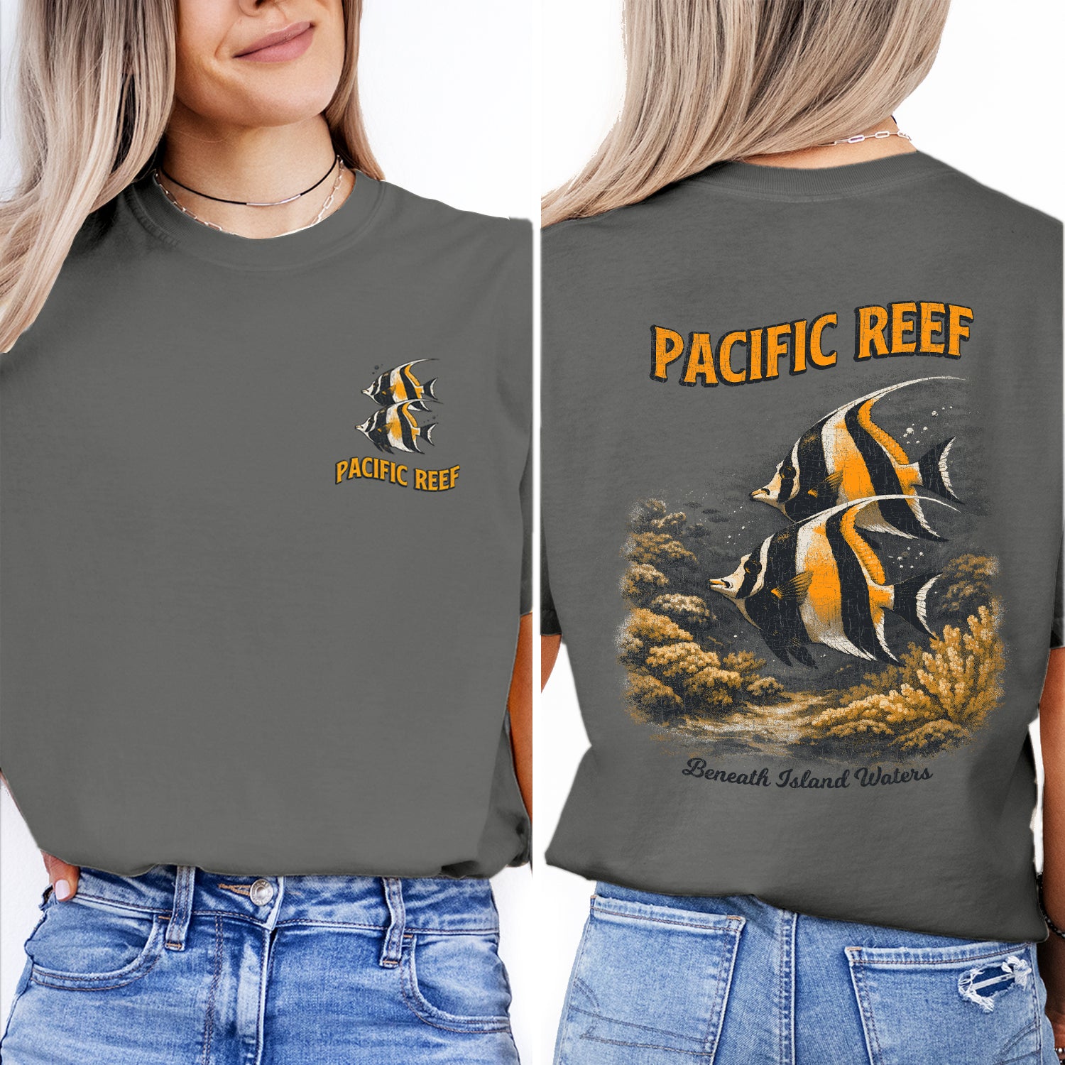 Pacific Reef Fish T-Shirt Vintage Ocean Graphic Tee Tropical Marine Life Shirt Coral Reef Beach Summer Gift
