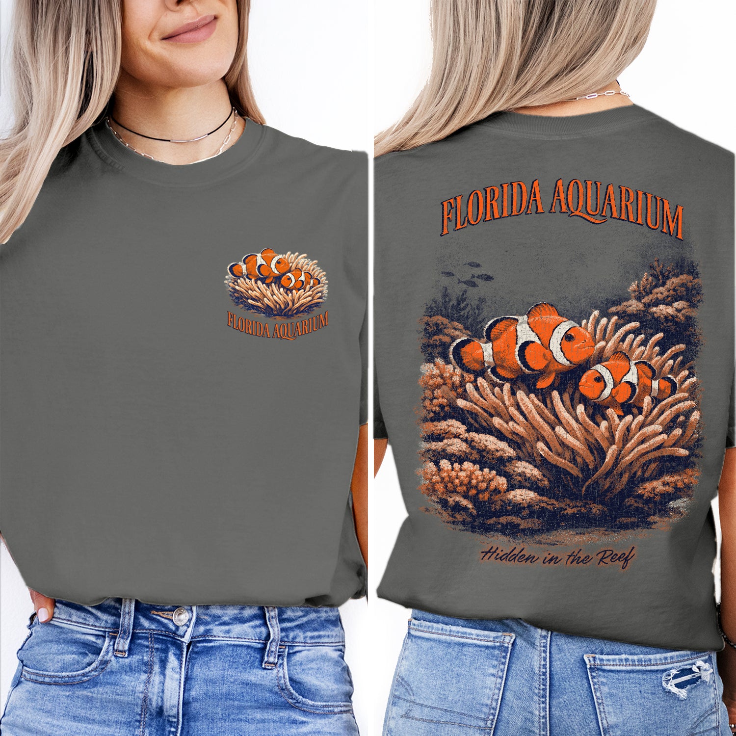 Florida Aquarium Clownfish T-Shirt, Coral Reef Vintage Tee, Beach Ocean Graphic Shirt, Marine Life Summer Travel Shirt
