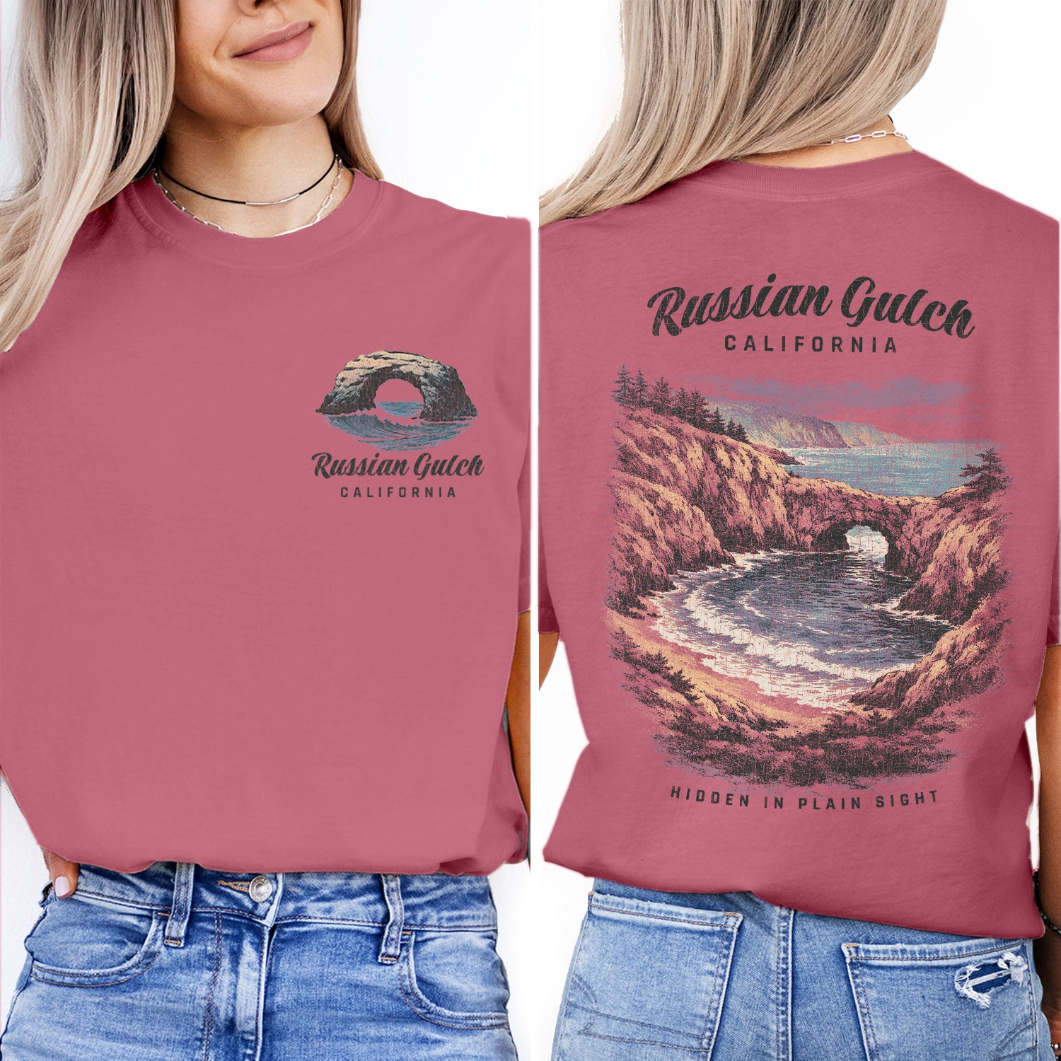 Russian Gulch California Shirt, Coastal Cliff Tee, Ocean Cove T-Shirt, Vintage Travel Graphic, Scenic Beach Nature Shirt