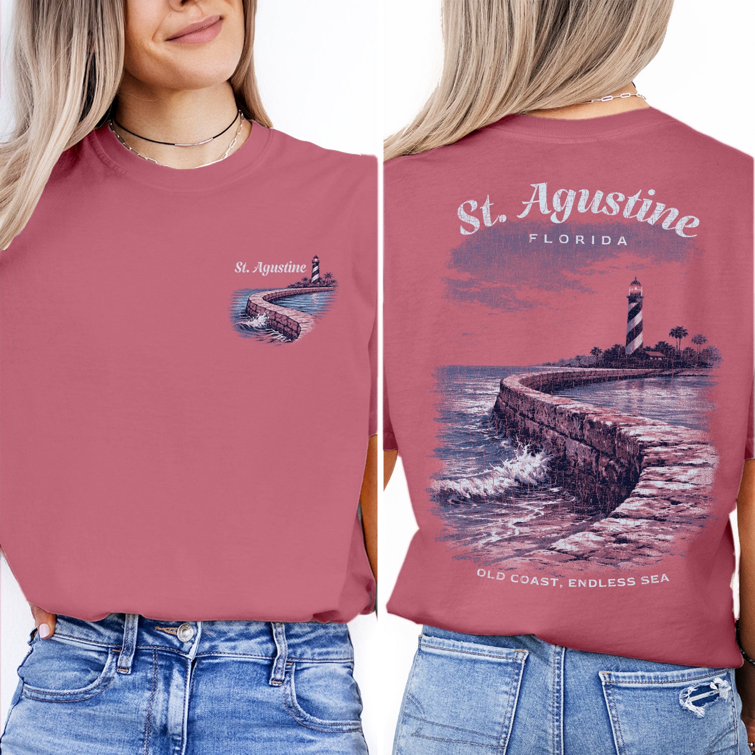 St Augustine Florida Shirt, Lighthouse Coastal Tee, Beach Ocean T-Shirt, Vintage Travel Graphic, Seaside Landscape Tee