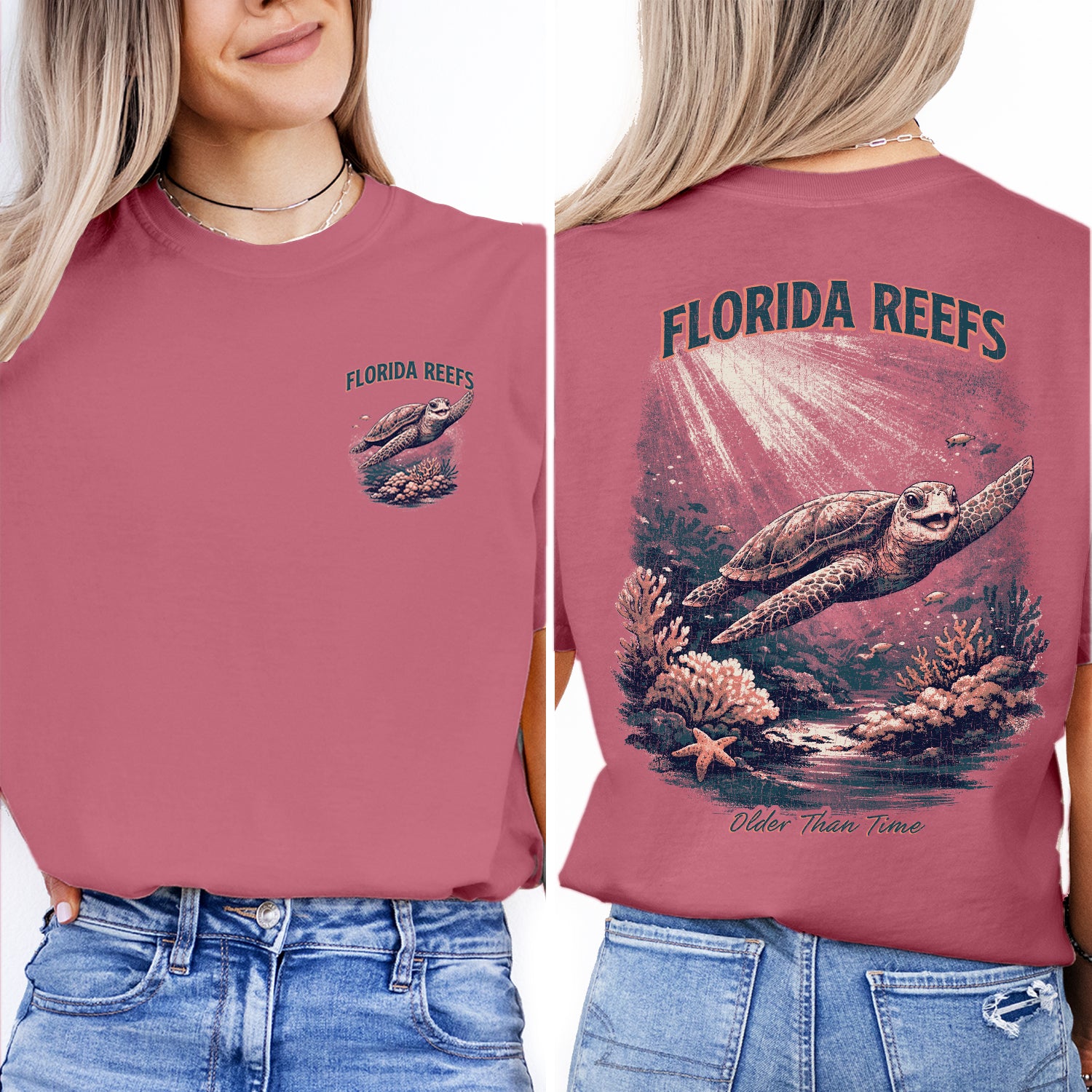 Florida Reefs Sea Turtle T-Shirt, Vintage Ocean Graphic Tee, Beach Coastal Shirt, Marine Life Summer Vacation Tee