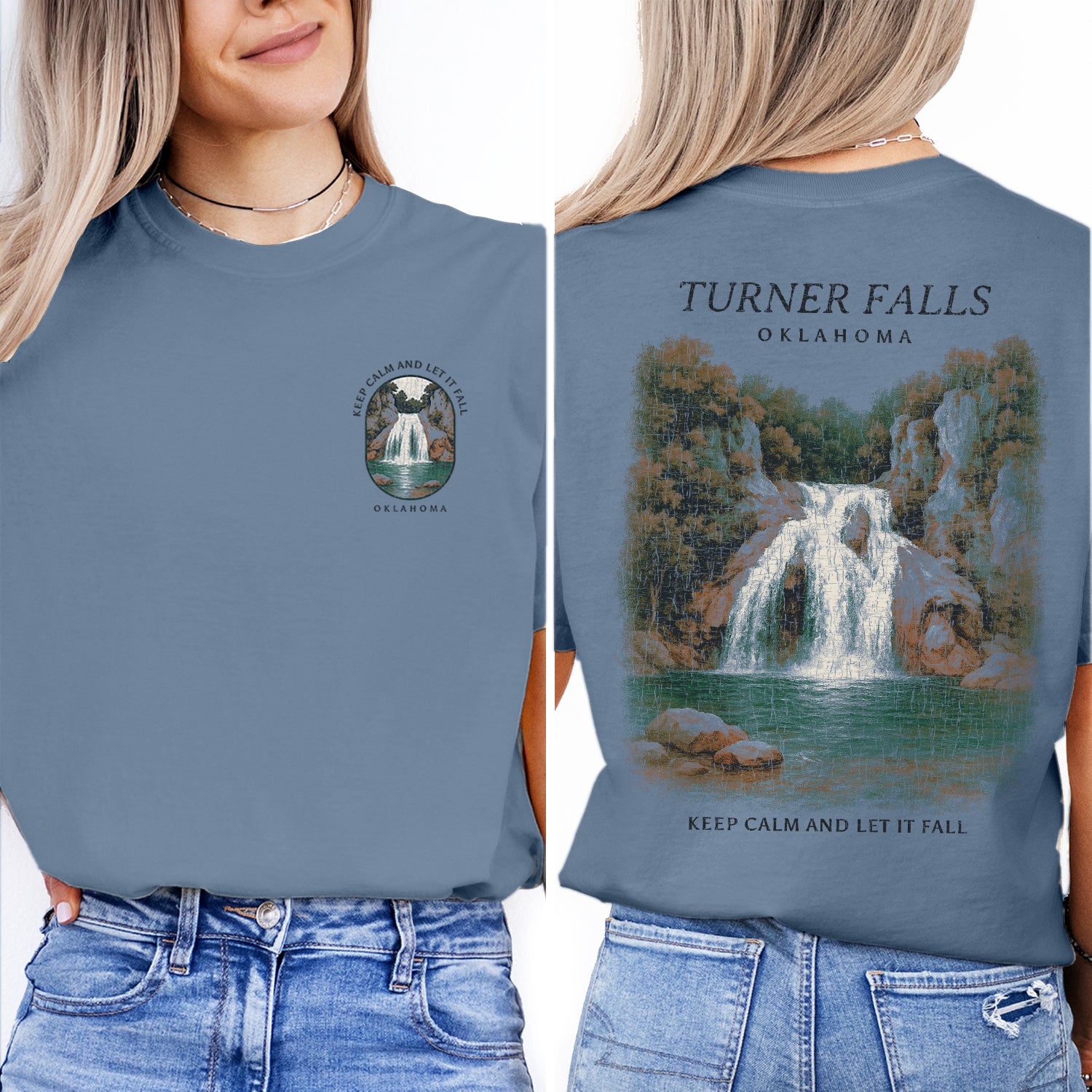 Turner Falls Oklahoma T-Shirt Vintage Waterfall Tee | Oklahoma Souvenir Shirt | Nature Travel Graphic Keep Calm and Let It Fall