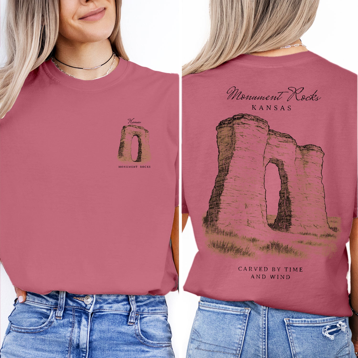 Monument Rocks Kansas T-Shirt Vintage Travel Tee | Kansas Landmark Souvenir Shirt | Prairie Rock Formation Nature Graphic Tee