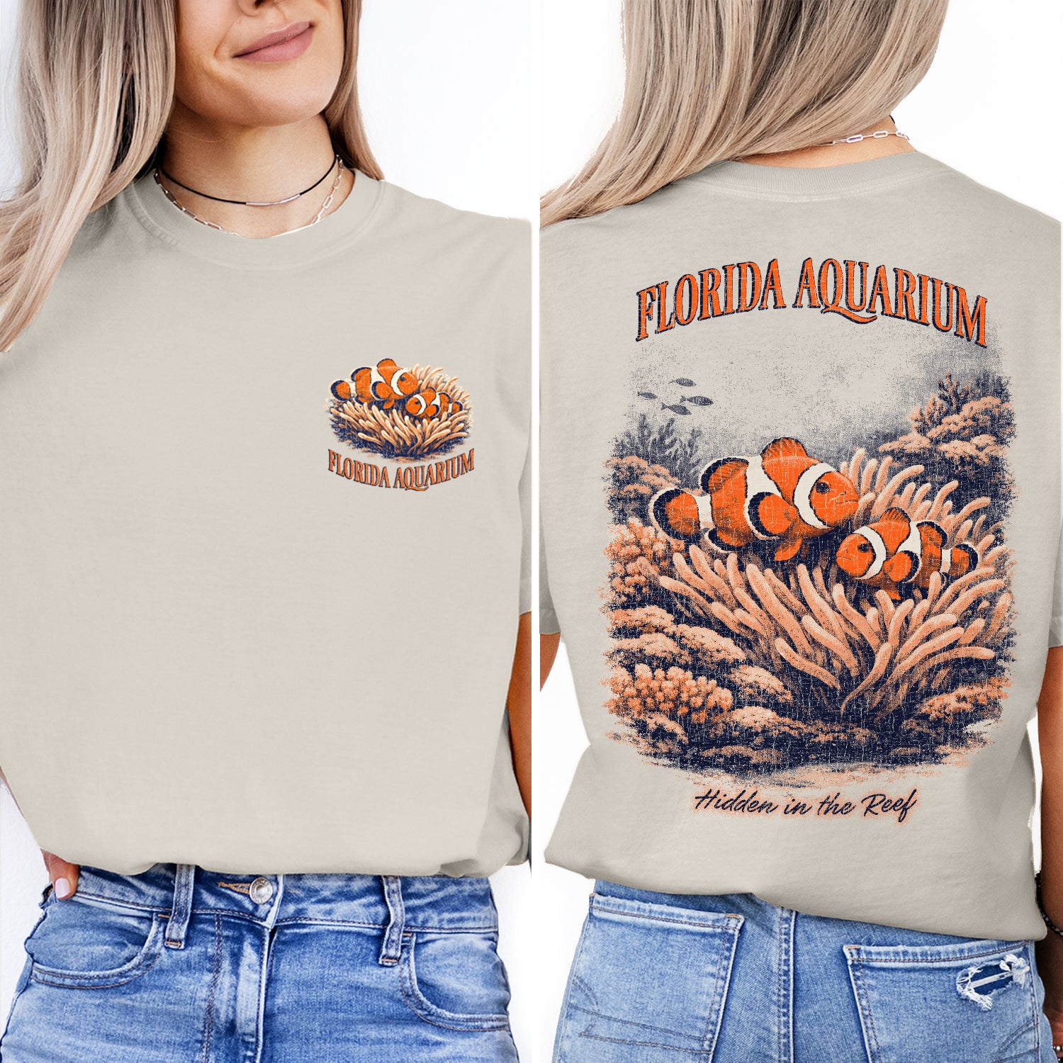 Florida Aquarium Clownfish T-Shirt, Coral Reef Vintage Tee, Beach Ocean Graphic Shirt, Marine Life Summer Travel Shirt