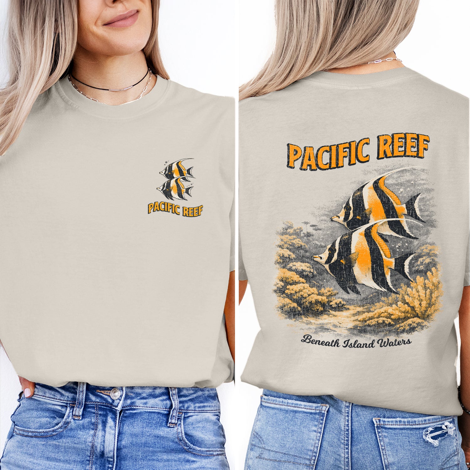 Pacific Reef Fish T-Shirt Vintage Ocean Graphic Tee Tropical Marine Life Shirt Coral Reef Beach Summer Gift