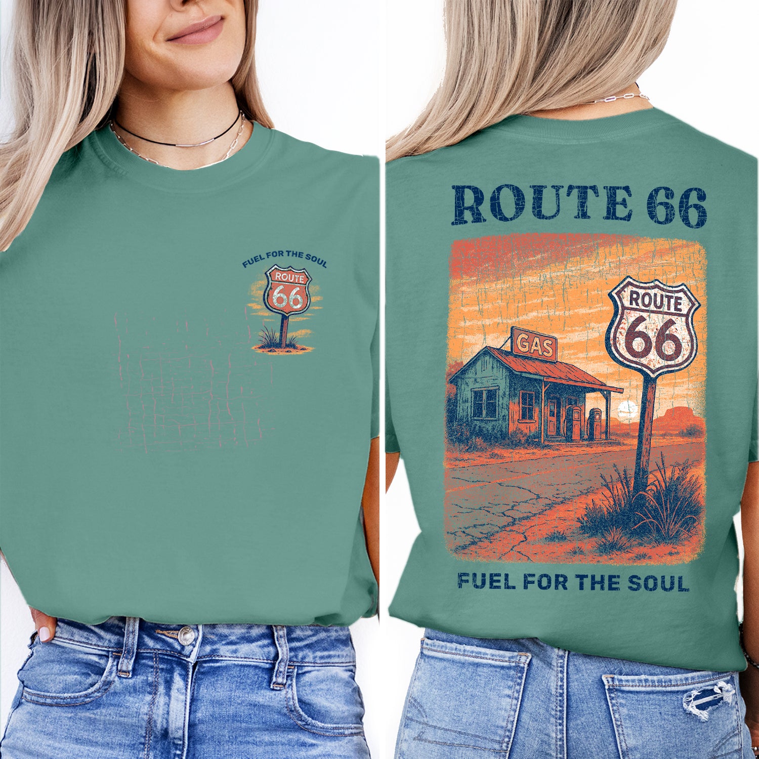 Vintage Route 66 T-Shirt Fuel for the Soul Graphic Tee | Retro Gas Station Road Trip Shirt for Travelers & Adventure Lovers
