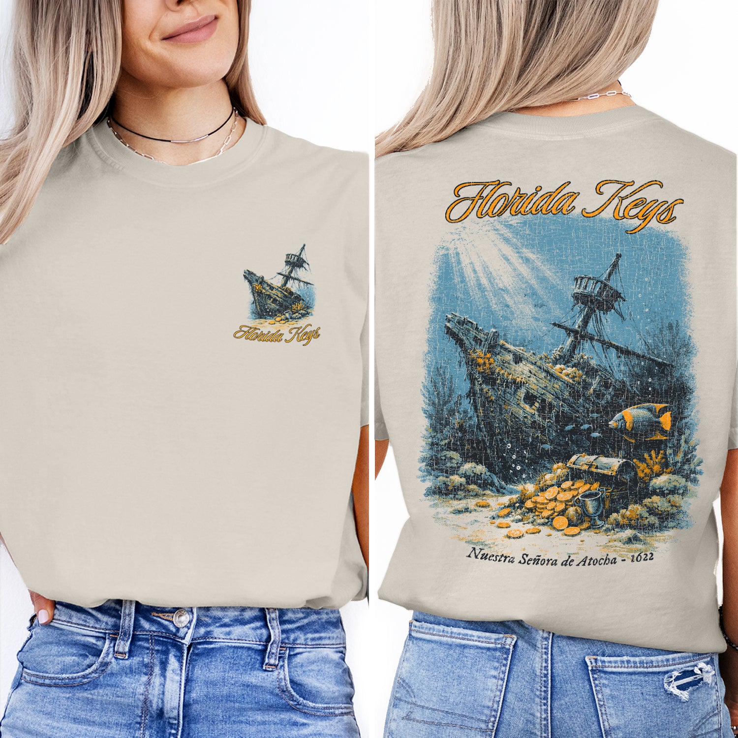 Florida Keys Shipwreck T-Shirt Vintage Pirate Treasure Tee Ocean Diving Graphic Coastal Adventure Shirt