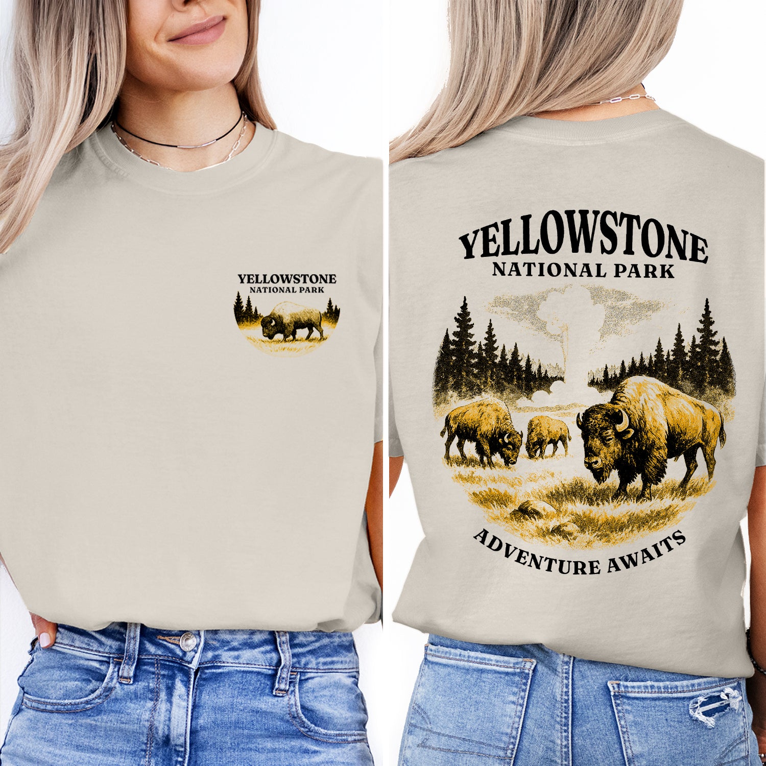 Yellowstone National Park T-Shirt Adventure Awaits Bison Graphic Tee | Retro Nature Hiking Travel Shirt for Outdoor Lovers