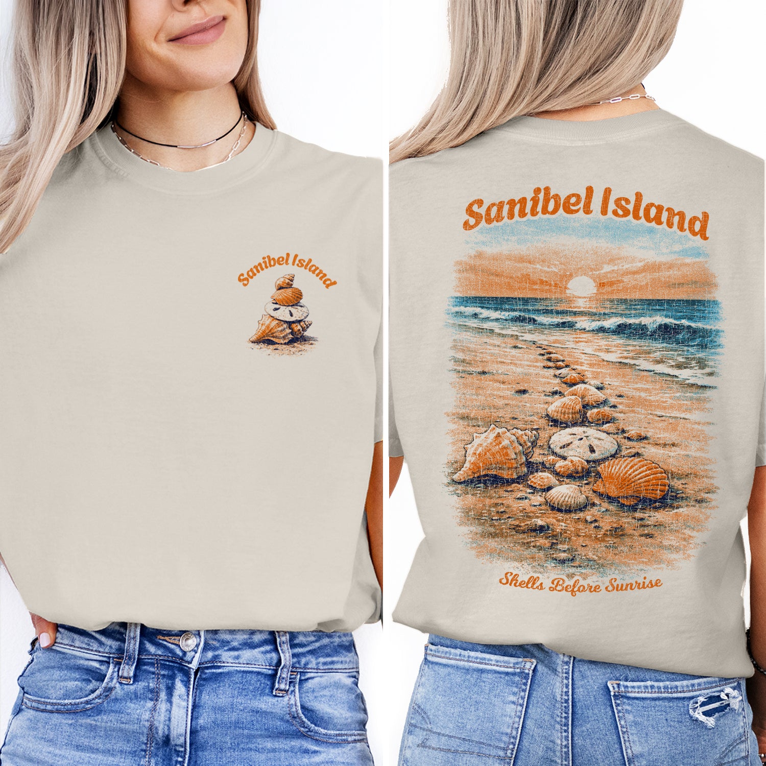 Sanibel Island Shell Shirt, Beach Sunset Tee, Coastal Florida T-Shirt, Seashell Graphic, Vacation Beach Souvenir Tee
