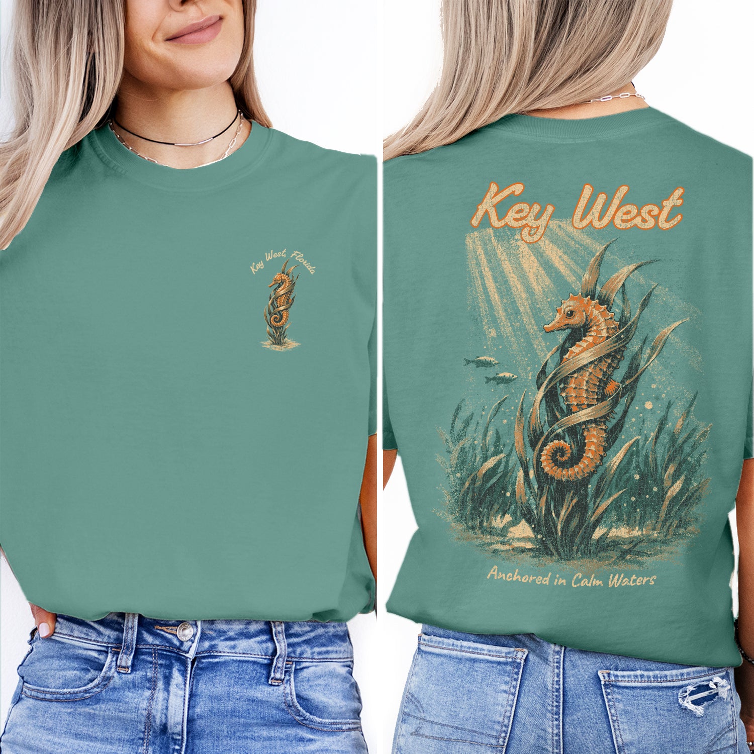 Key West Seahorse Shirt, Coastal Ocean Tee, Vintage Beach Graphic, Florida Keys Vacation Shirt, Nautical Sea Life Gift
