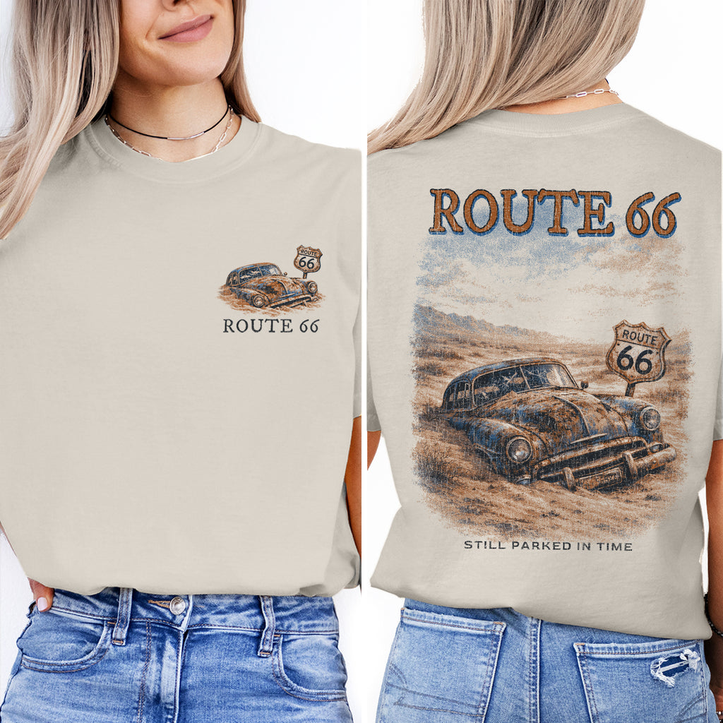 Route 66 Vintage Car Shirt, Retro Road Trip Tee, Classic Car Graphic T-Shirt, Americana Highway Tee, Desert Travel Shirt
