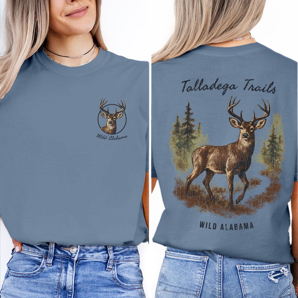 Talladega Trails T-Shirt, Wild Alabama Deer Tee, Rustic Wildlife Graphic Shirt, Hunting Souvenir Gift for Nature Lovers
