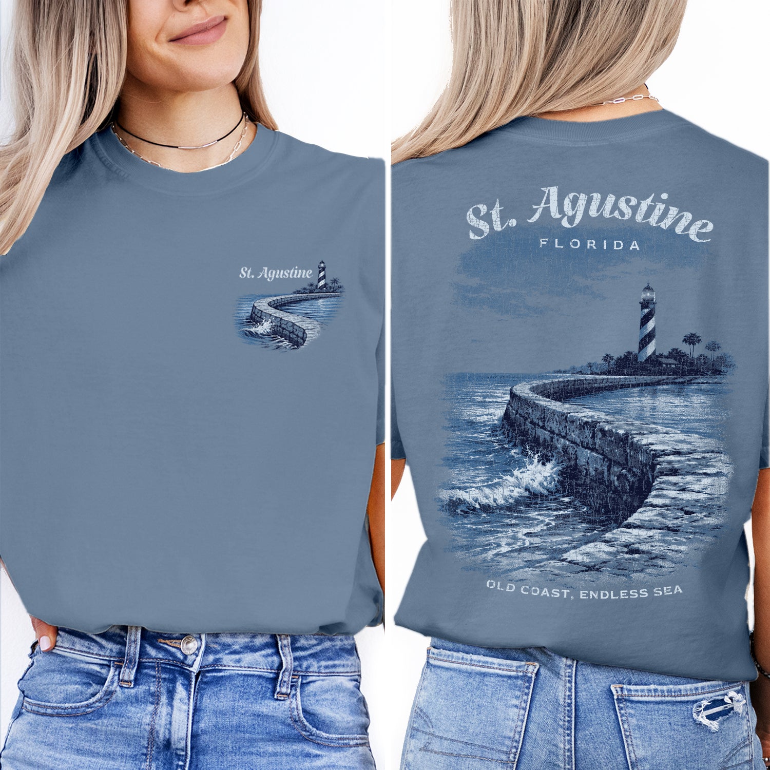 St Augustine Florida Shirt, Lighthouse Coastal Tee, Beach Ocean T-Shirt, Vintage Travel Graphic, Seaside Landscape Tee