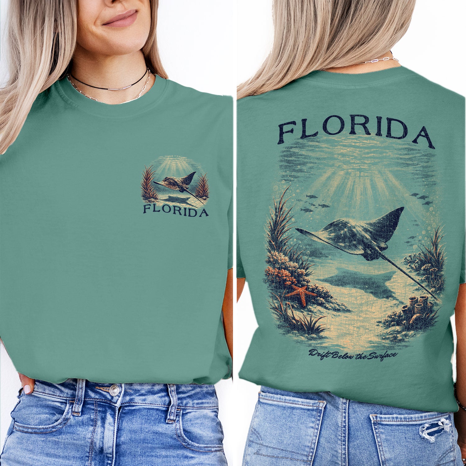 Florida Stingray Shirt, Ocean Wildlife Tee, Coastal Beach T-Shirt, Vintage Marine Life Graphic, Underwater Sea Ray Travel Shirt
