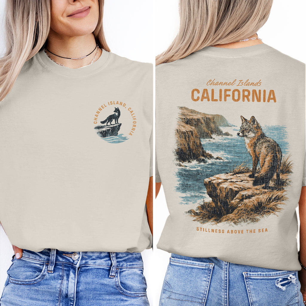 Channel Islands California Fox T-Shirt Vintage Coastal Graphic Tee, Wildlife Ocean Cliff Shirt, Retro Nature Beach Tee