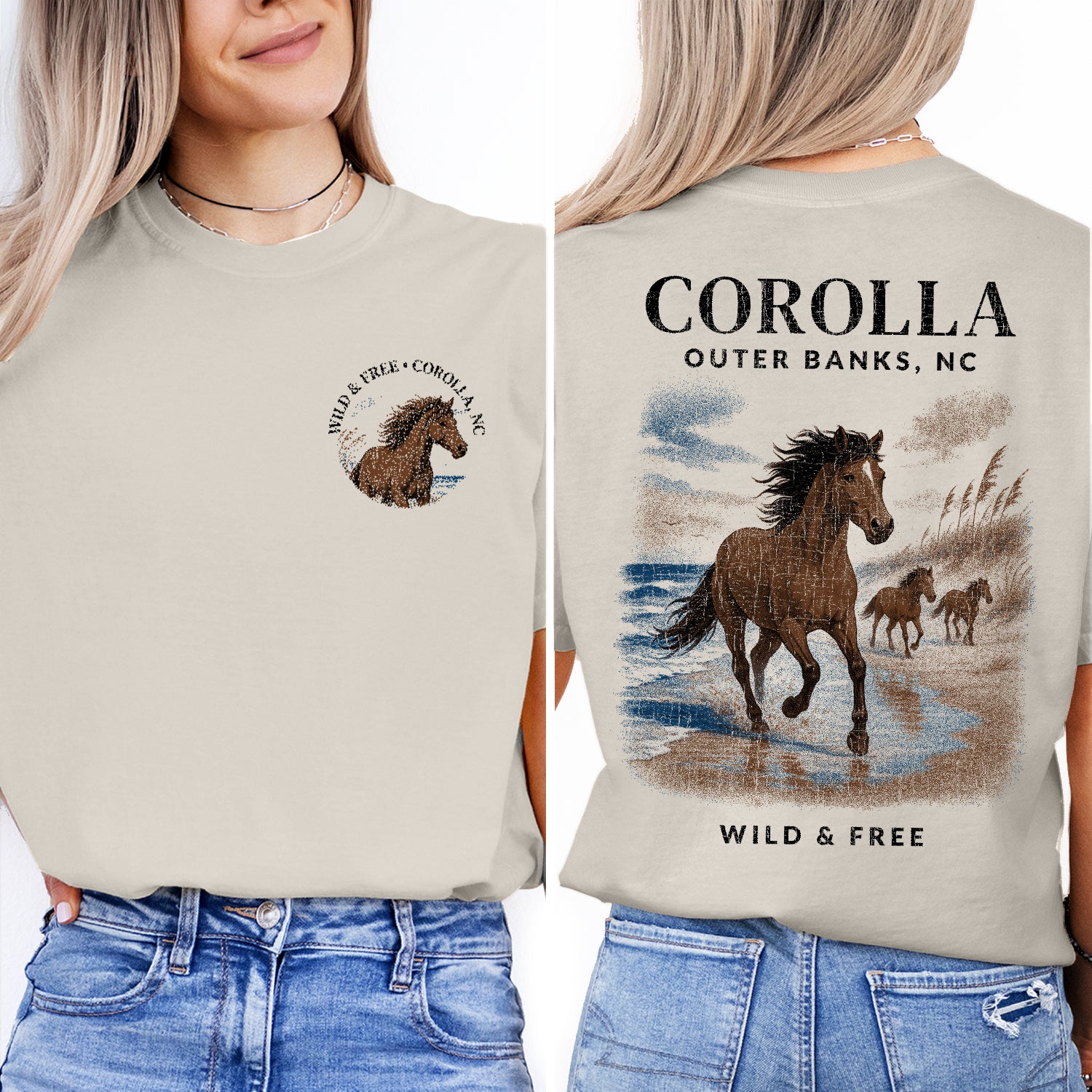 Corolla Outer Banks T-Shirt, Wild Horse Beach Tee, North Carolina Souvenir Shirt, Coastal Nature Graphic Top