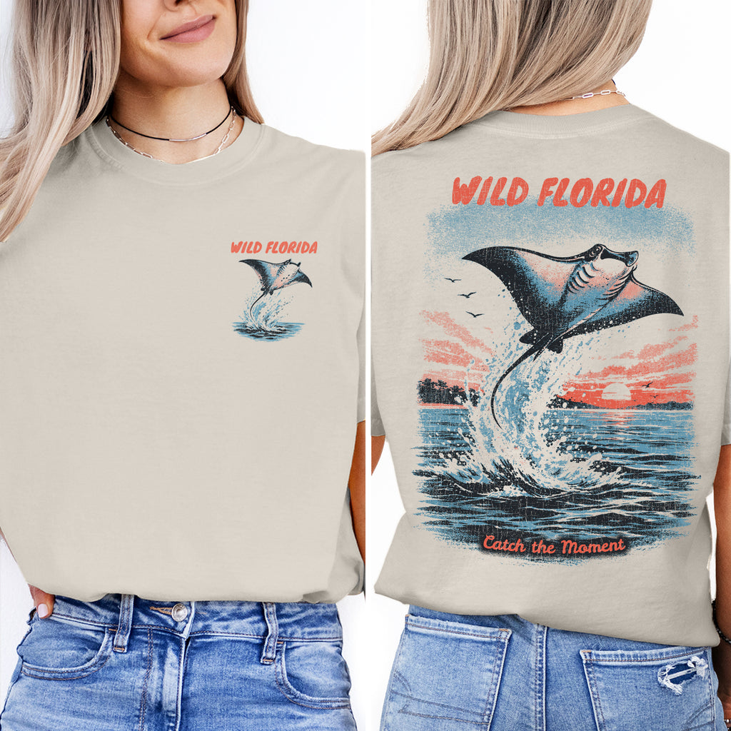 Wild Florida Stingray T-Shirt Vintage Ocean Wildlife Tee Coastal Sunset Beach Graphic Summer Shirt