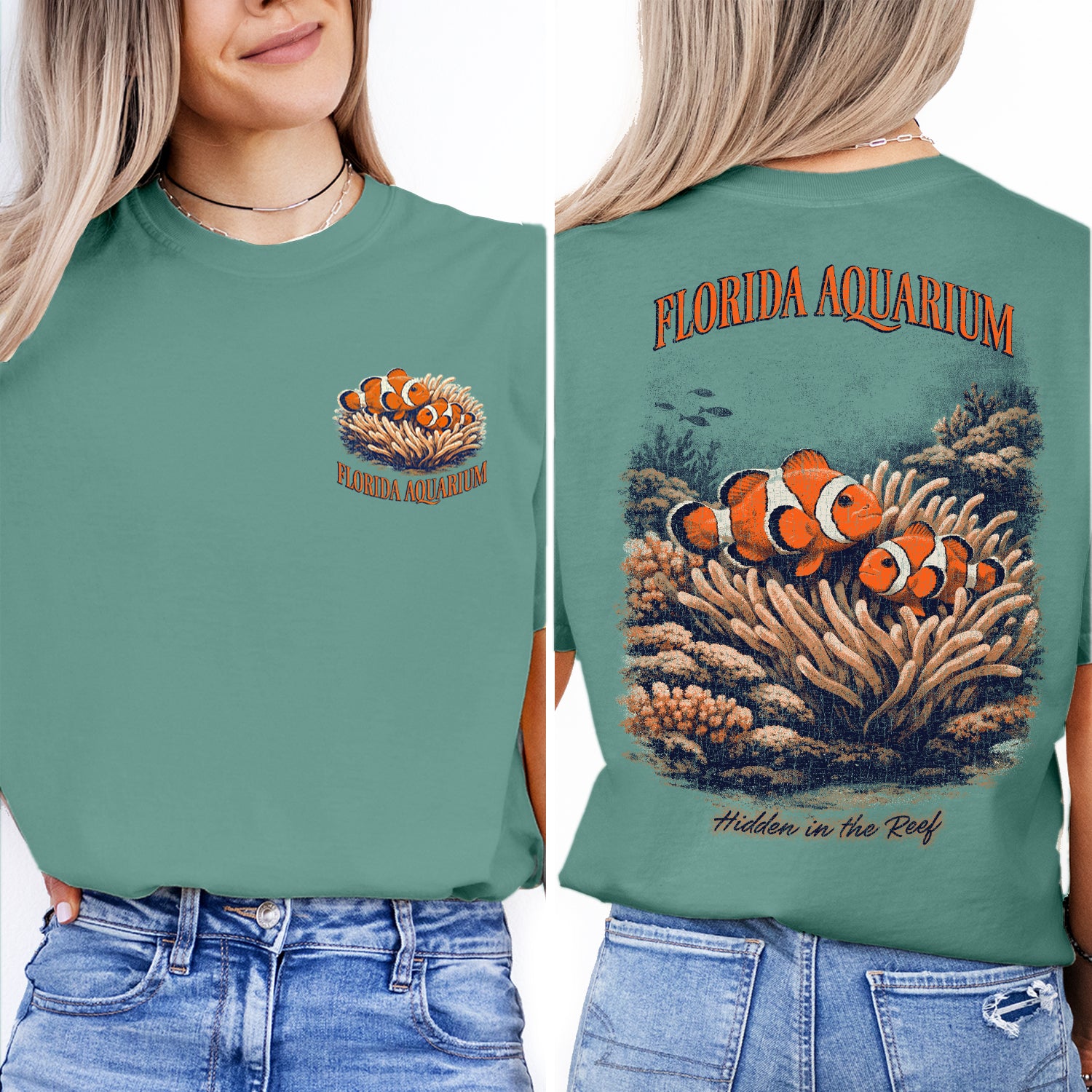 Florida Aquarium Clownfish T-Shirt, Coral Reef Vintage Tee, Beach Ocean Graphic Shirt, Marine Life Summer Travel Shirt