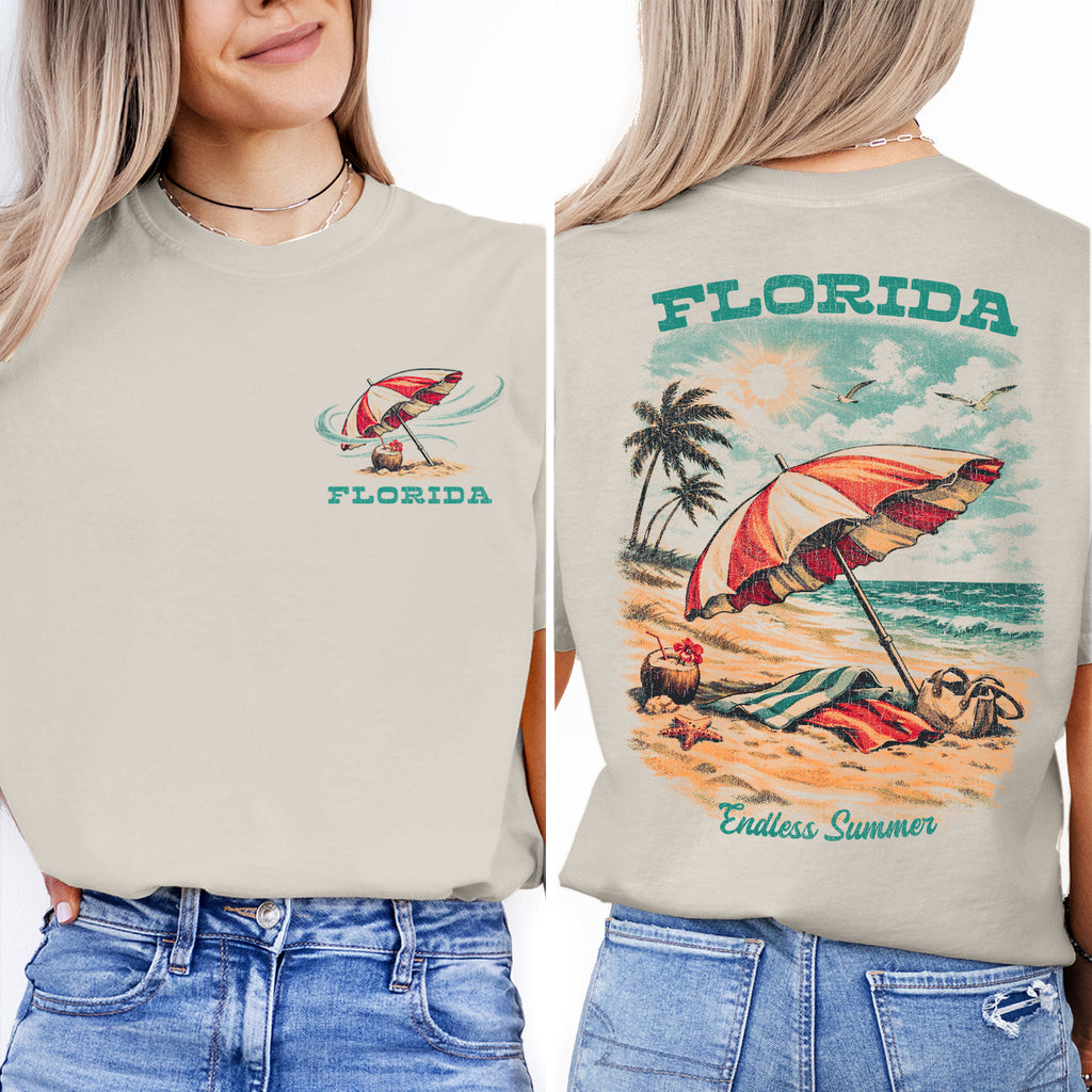 Florida Beach T-Shirt Vintage Summer Graphic Tee, Coastal Vacation Shirt, Retro Palm Tree Ocean Sunset Endless Summer Tee
