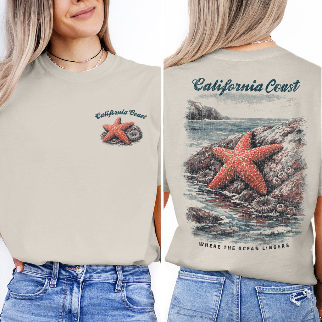California Coast Starfish T-Shirt Vintage Beach Graphic Tee, Coastal Ocean Shirt, Retro Seaside Nature Tee Where Ocean Lingers