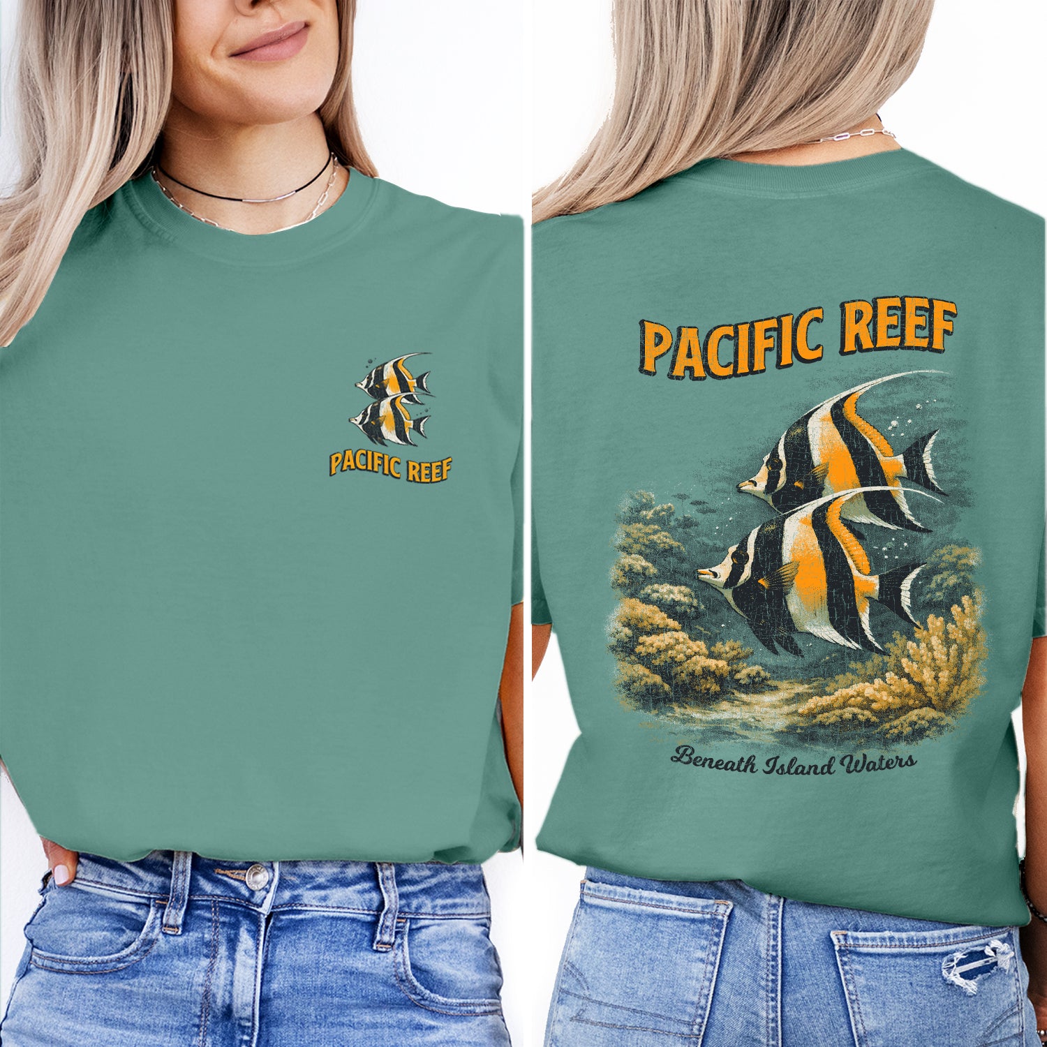 Pacific Reef Fish T-Shirt Vintage Ocean Graphic Tee Tropical Marine Life Shirt Coral Reef Beach Summer Gift