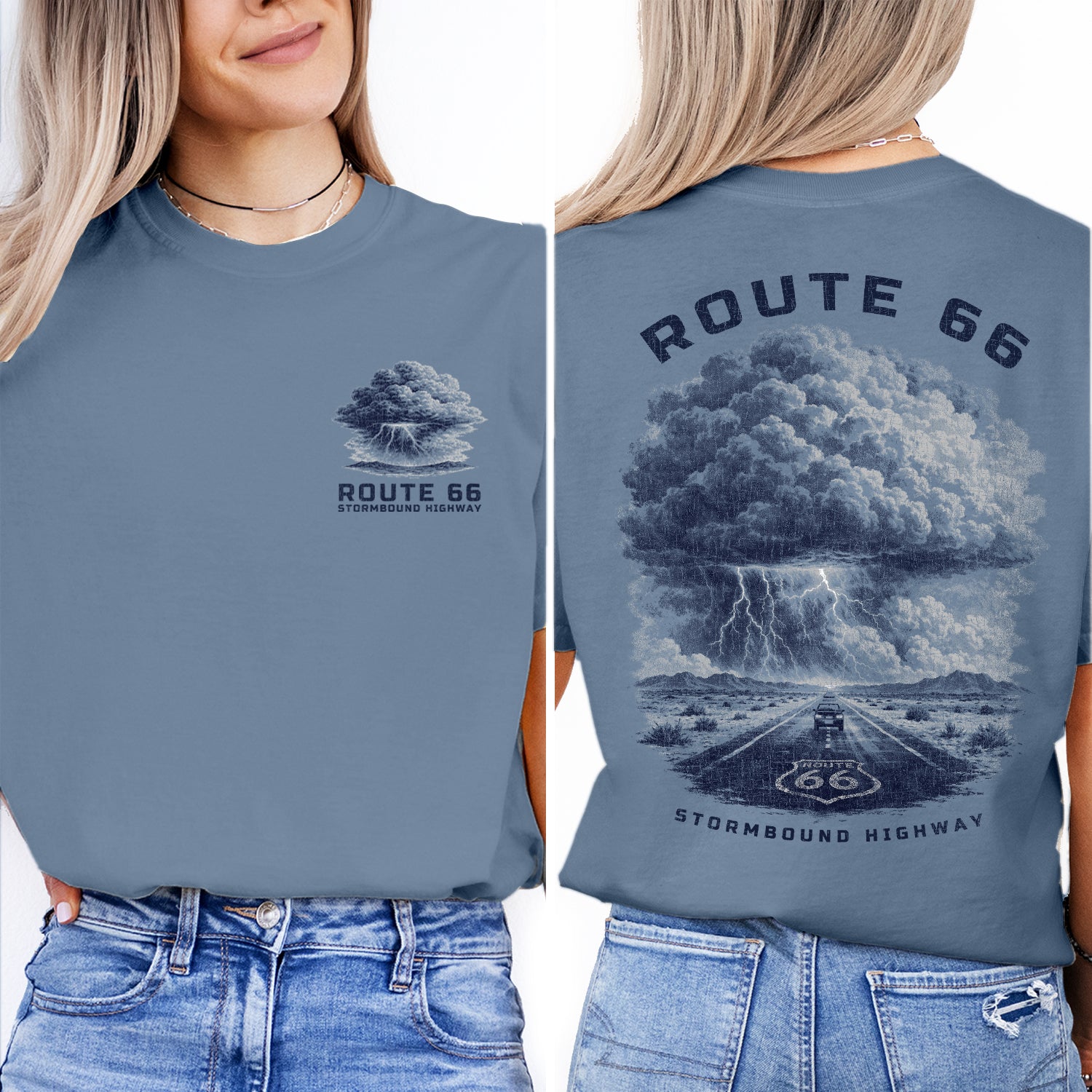 Route 66 Storm Shirt, Vintage Highway Tee, Road Trip T-Shirt, Lightning Storm Graphic, Retro Travel Desert Road Tee