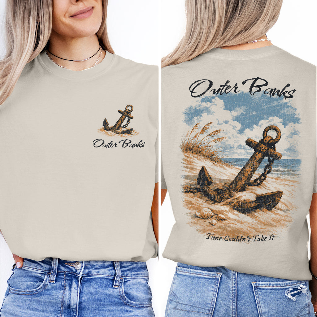 Outer Banks Anchor T-Shirt Vintage Coastal Beach Tee Nautical Ocean Graphic Shirt Retro Summer Vacation Gift