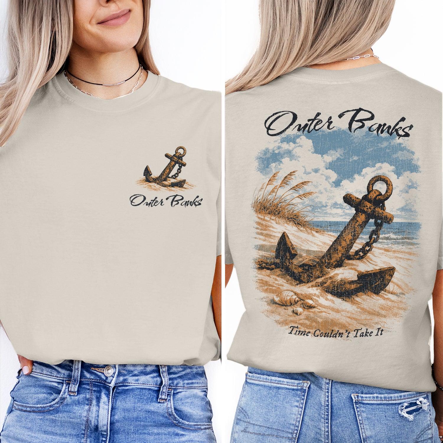 Outer Banks Anchor T-Shirt Vintage Coastal Beach Tee Nautical Ocean Graphic Shirt Retro Summer Vacation Gift