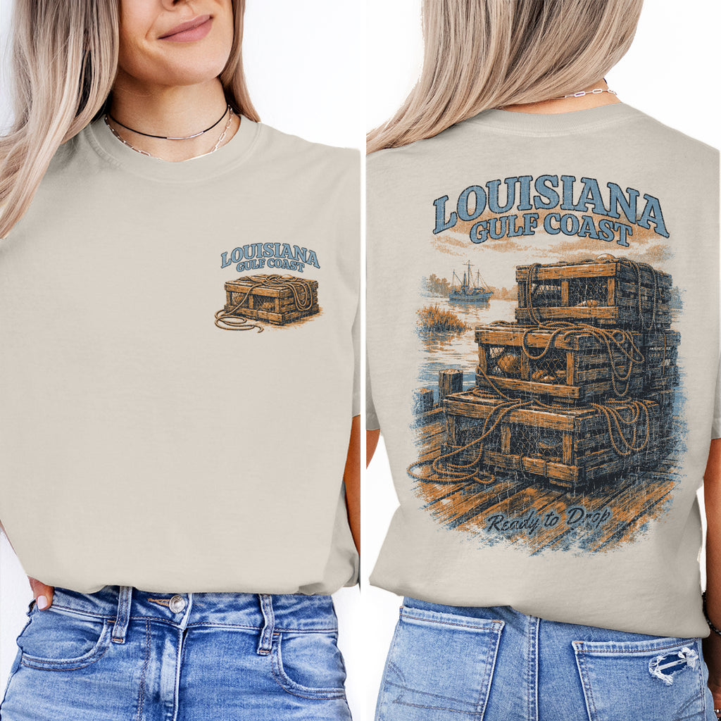 Louisiana Gulf Coast Shirt, Vintage Lobster Trap Tee, Coastal Fishing T-Shirt, Southern Bayou Graphic Tee Gift