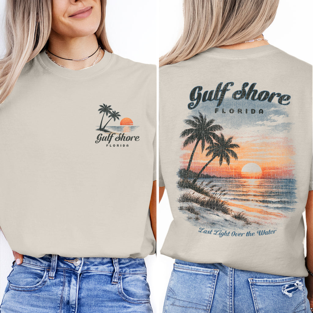 Gulf Shore Florida Sunset T-Shirt, Vintage Beach Palm Tree Tee, Coastal Ocean Graphic Shirt, Summer Vacation Tee