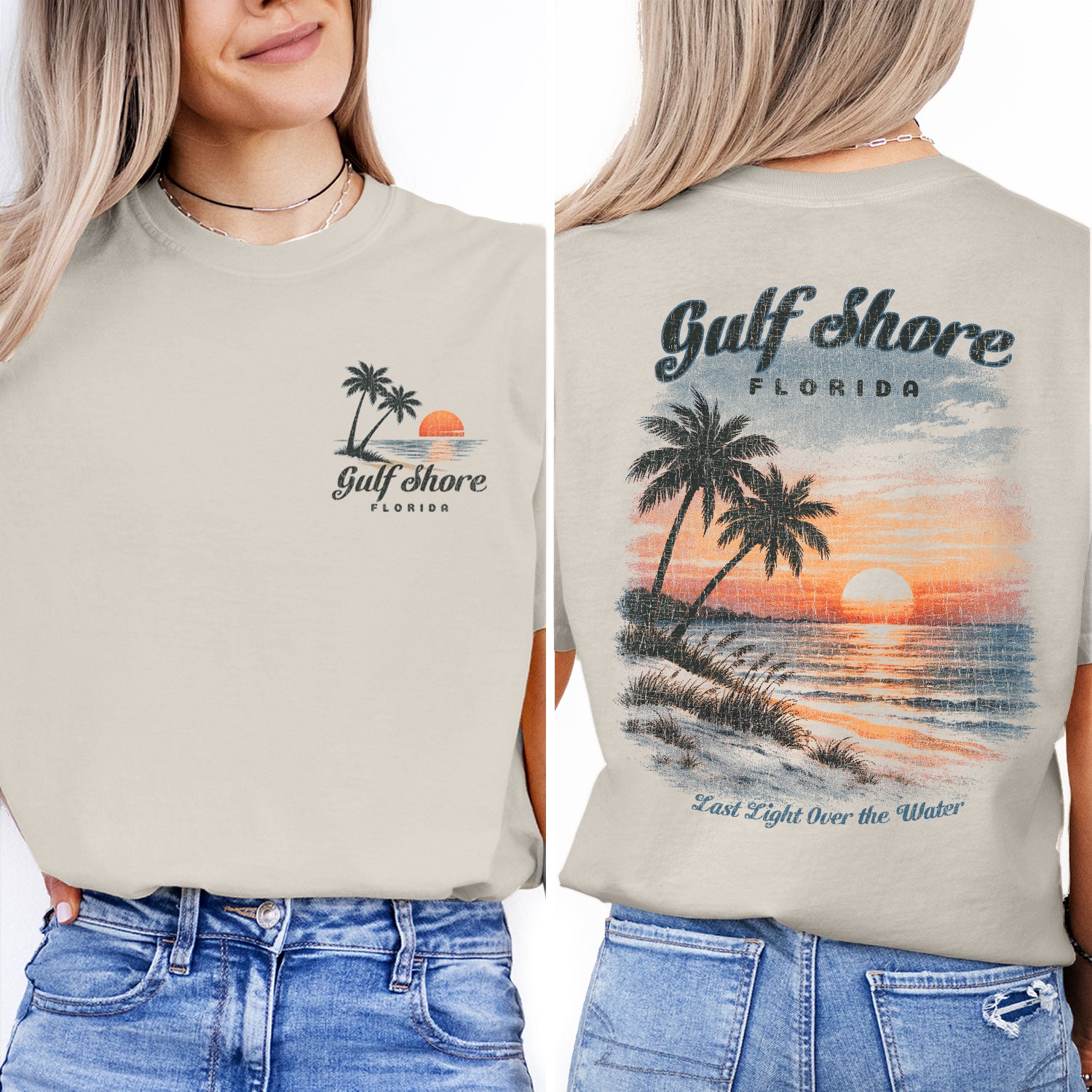 Gulf Shore Florida Sunset T-Shirt, Vintage Beach Palm Tree Tee, Coastal Ocean Graphic Shirt, Summer Vacation Tee