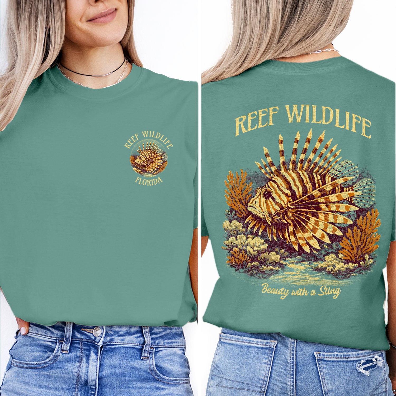Reef Wildlife Lionfish T-Shirt Vintage Marine Life Tee Tropical Ocean Fish Graphic Coastal Beach Shirt