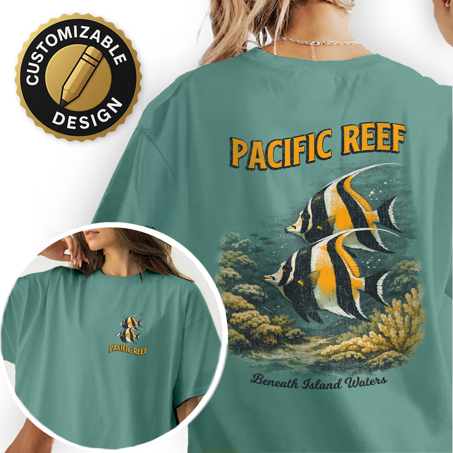 Pacific Reef Fish T-Shirt Vintage Ocean Graphic Tee Tropical Marine Life Shirt Coral Reef Beach Summer Gift