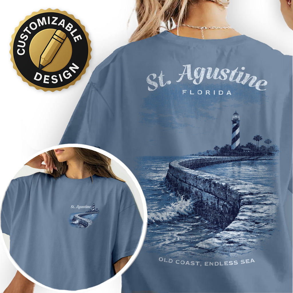 St Augustine Florida Shirt, Lighthouse Coastal Tee, Beach Ocean T-Shirt, Vintage Travel Graphic, Seaside Landscape Tee