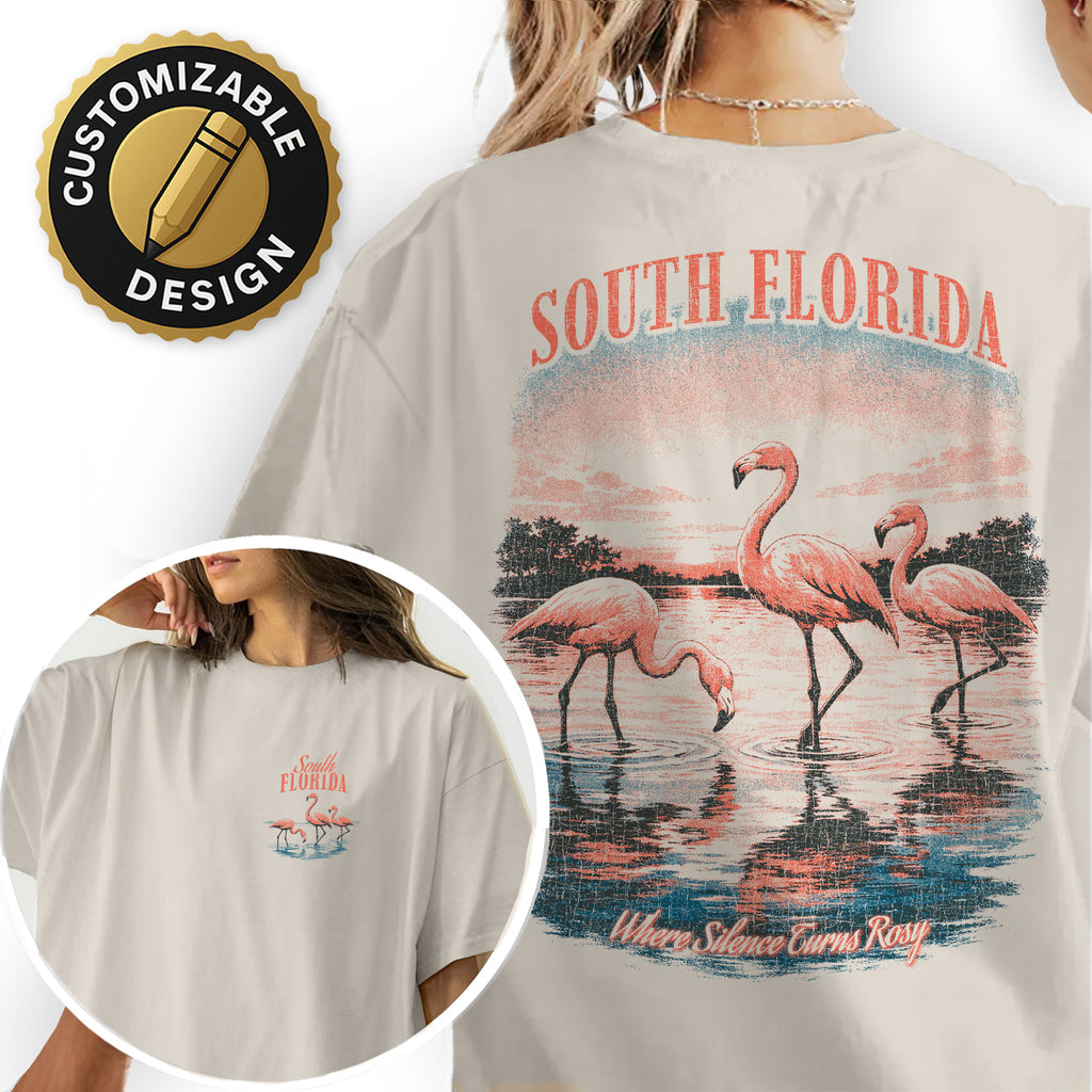 South Florida Flamingo T-Shirt Vintage Coastal Bird Tee Tropical Sunset Beach Graphic Summer Vacation Shirt