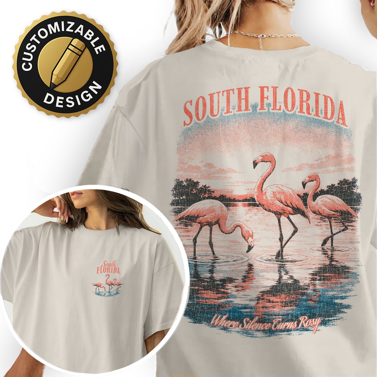 South Florida Flamingo T-Shirt Vintage Coastal Bird Tee Tropical Sunset Beach Graphic Summer Vacation Shirt