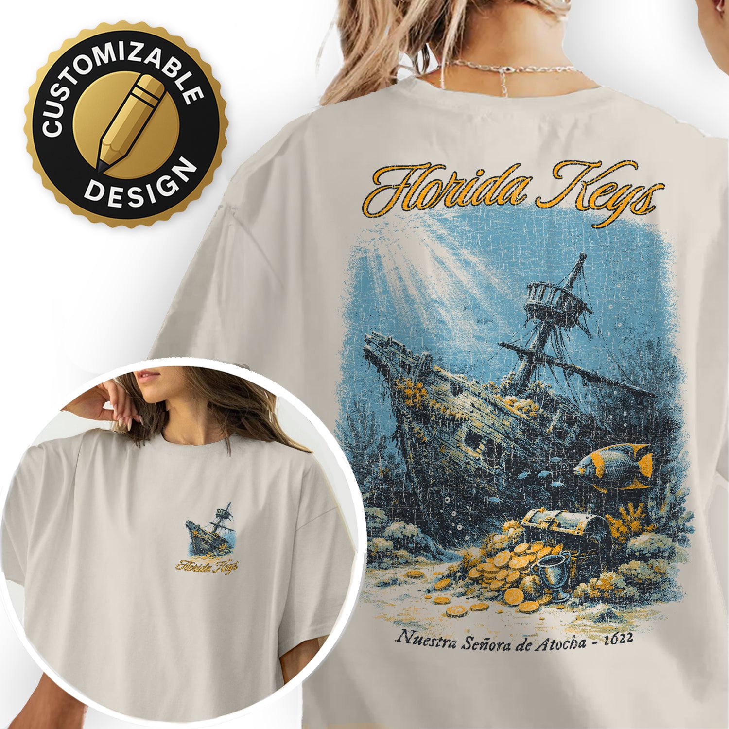 Florida Keys Shipwreck T-Shirt Vintage Pirate Treasure Tee Ocean Diving Graphic Coastal Adventure Shirt