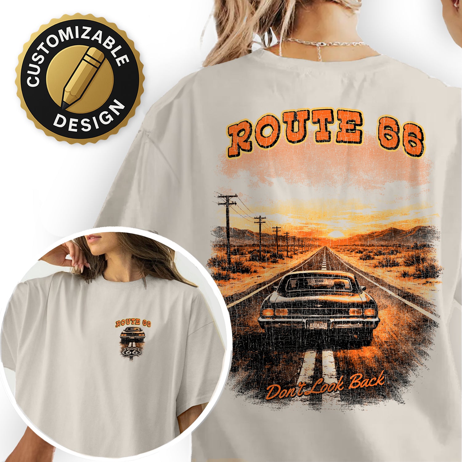 Route 66 Vintage Road Trip T-Shirt Retro Desert Highway Tee Classic Car Travel Graphic Adventure Shirt