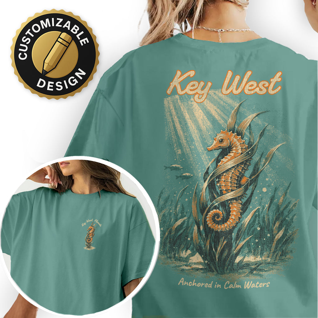 Key West Seahorse Shirt, Coastal Ocean Tee, Vintage Beach Graphic, Florida Keys Vacation Shirt, Nautical Sea Life Gift