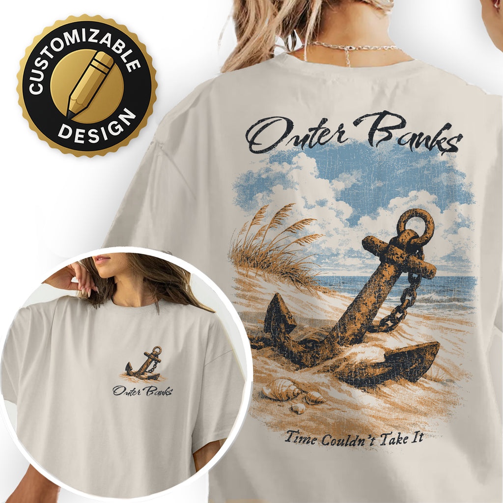 Outer Banks Anchor T-Shirt Vintage Coastal Beach Tee Nautical Ocean Graphic Shirt Retro Summer Vacation Gift