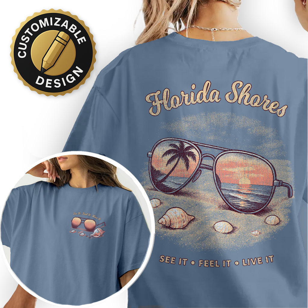 Florida Shores T-Shirt, Beach Sunset Reflection Tee, Coastal Vacation Souvenir Shirt, Retro Summer Graphic Top