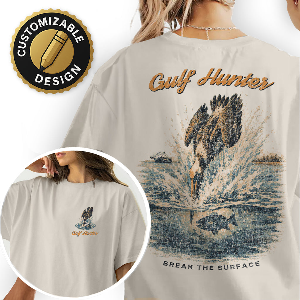 Gulf Hunter Pelican Fishing T-Shirt, Vintage Coastal Bird Tee, Ocean Fishing Graphic Shirt, Beach Fisherman Gift Tee