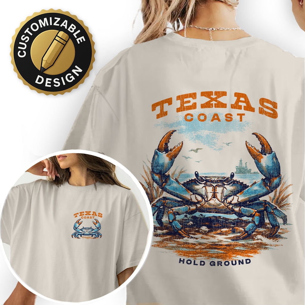 Texas Coast Crab T-Shirt Vintage Beach Graphic Tee, Coastal Gulf Shirt, Retro Ocean Wildlife Tee Hold Ground Shirt