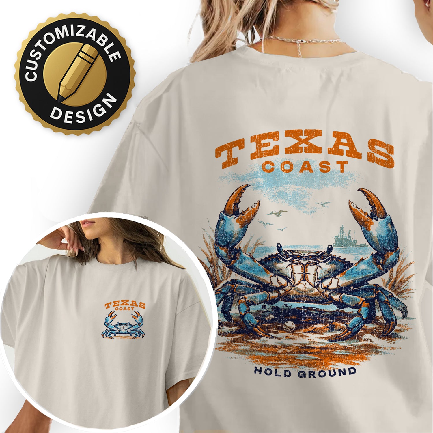 Texas Coast Crab T-Shirt Vintage Beach Graphic Tee, Coastal Gulf Shirt, Retro Ocean Wildlife Tee Hold Ground Shirt