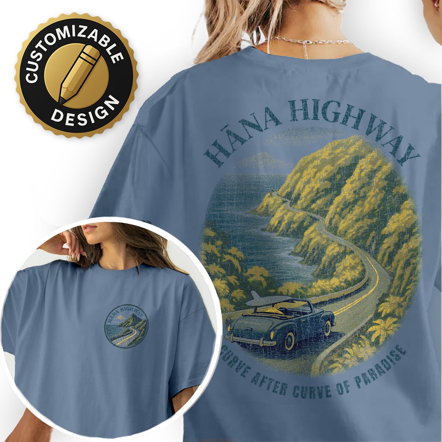 Hāna Highway Hawaii T-Shirt, Maui Souvenir Tee, Vintage Surf Car Graphic, Road Trip Beach Shirt, Paradise Travel Gift